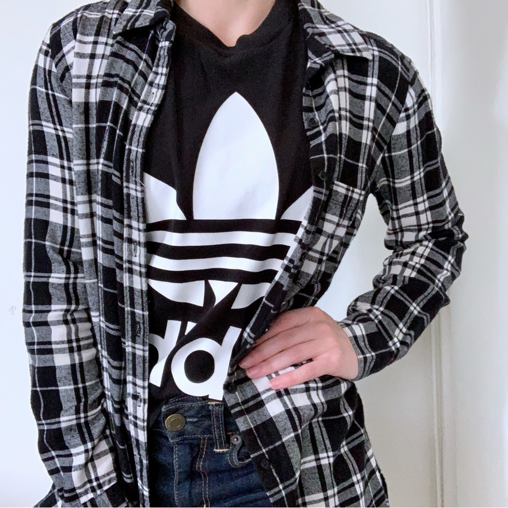 Forever 21 Plaid Checkered Shirt Dress Black White 90s grunge Y2K Fall Cowgirl